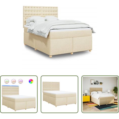 vidaXL LED-Beleuchtung - Boxspringbett mit Matratze Creme 140x200 cm Stoff (1/5)
