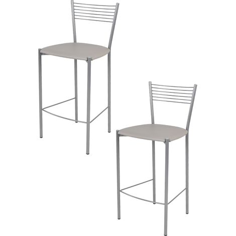Tommychairs - Set 2 tabourets ELEGANCE pour cuisine, bar et salle à manger, robuste structure en acier peindré en couleur aluminium et assise rembourrée et revêtue en cuir artificiel gris clair (1/4)