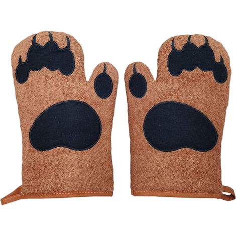 Gants de cuisine résistants à la chaleur pour chat, 1 paire, motif ours marron (1/5)