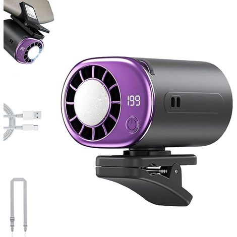 Ventilateur de Voiture Clip 360° Rotatif – Écran LED, 199 Vitesses, Batterie 2000mAh Rechargeable – Portable pour Tableau de Bord, Bureau, Voyage (Gris) (1/5)