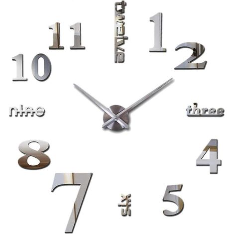 Horloge murale à pendule 2025 adaptée, avec réduction du bruit, horloge murale moderne sans cadre avec autocollant miroir 3D pour bureau (1/4)
