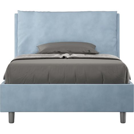 Letto una piazza e mezza rivestito in Microfibra con cuscini xl - ANTEA LARGE - Dimensione Rete: 120x190 - Tipologia Letto: Con Rete e Contenitore - Colore: Azzurro