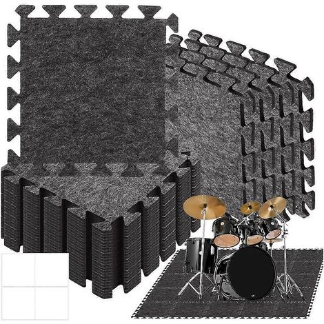 Lot de 16 tapis de sol emboîtables haute densité absorbant le son, 30 x 30 cm, pour studios de musique/domicile (1/5)