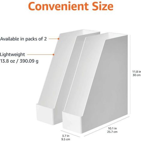 Porte-Revues - Plastique Rigide - Bureau Maison Poste De Travail - 25,65 x 9,45 x 29,95 cm - Blanc - Lot De 2 (1/4)