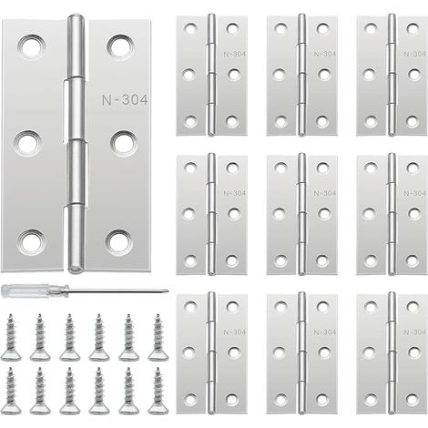 Bisagras para puertas plegables Anstore, 10 unidades, 66x42x1 mm, acero inoxidable plateado, bisagra tipo piano con 60 tornillos de 15x3 mm, bisagra para puertas, ventanas y muebles. (1/5)