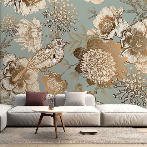 Papier peint panoramique - Fleurs Oiseau - 130 cm x 87 cm (1/4)