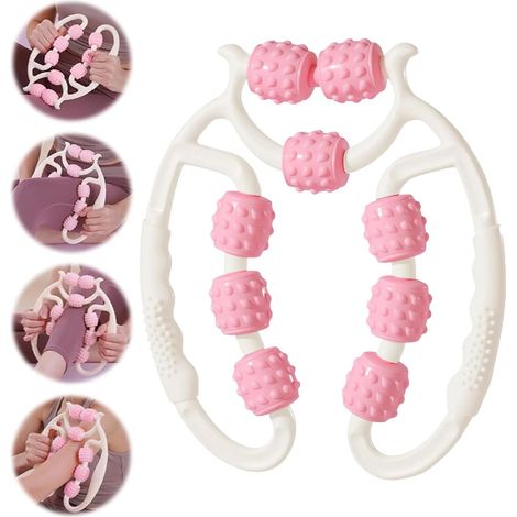 Rouleau Massage Jambe 9 Rouleaux EVA Indépendants(Blanc Rose) Rouleau de Massage Cellulite Ensemble Stéréo Masseur Anti Cellulite Poignée Incurvée Antidérapante pour Maison Bureau Salle (1/5)
