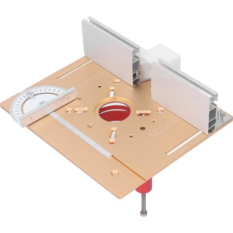Table élévatrice pour défonceuse, en alliage d'aluminium et acier inoxydable, avec système de plaque de défonceuse et finition dorée. (1/5)