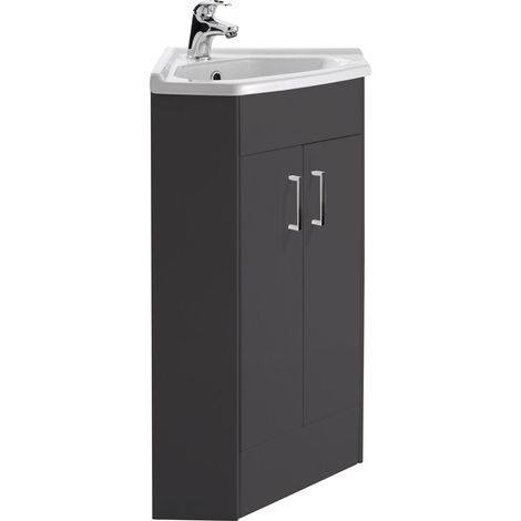 Balterley Floor Standing 2 Door Bathroom Corner Vanity Basin Unit, H: 837 x W: 590 x D: 415mm, Dark Grey