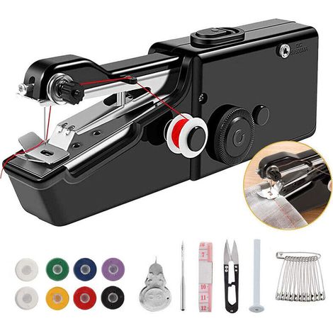 DIY Sewing Machine (Black), Mini Sewing Machine with Battery and Cord, Suitable for Sewing, DIY Sewing Tools, Clothing, Fabric, Curtains (1/5)