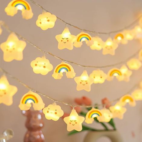 Guirlande arc-en-ciel étoiles nuages – piles – cuivre – jardin/terrasse/chambre/fête (1/5)