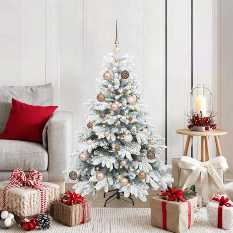 Sapin de Noël Artificiel Lumineux 120 cm PE et PVC 150 LED Blanc Chaud avec Boules Blanc - PANGIVO (1/5)