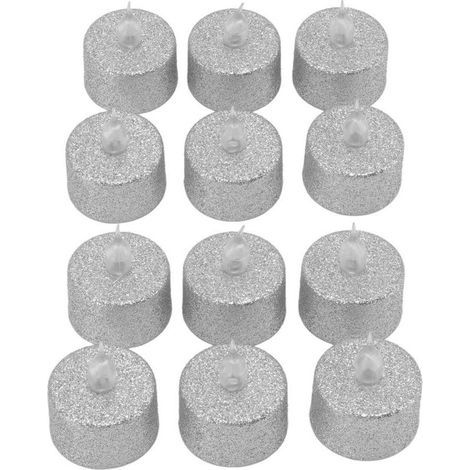 12-teiliges Set silberner, flammenloser, batteriebetriebener LED-Teelichter, dekorative elektronische Teelichter für Weihnachten und Hochzeiten (1/4)