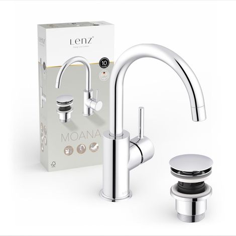 Rubinetto per lavabo Moana cromato - Risparmio idrico grazie al beccuccio miscelatore di alta qualità - Facile installazione e pulizia - Bocca di erogazione ad arco girevole a 360° - 46012302 (1/5)