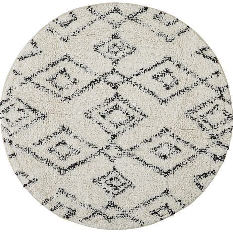 Tapis de bain rond en coton tufté 70x70cm – Antidérapant et lavable à 30°C – Motif géométrique ethnique – Douceur incomparable – Guy Levasseur
