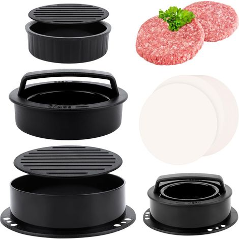 Presse à Hamburger 3 en 1 - Ensemble de Moules - Antiadhésive - Pour Galettes et Steaks - Cuisson et Barbecue - 13,2x13,2x7,5cm (1/5)