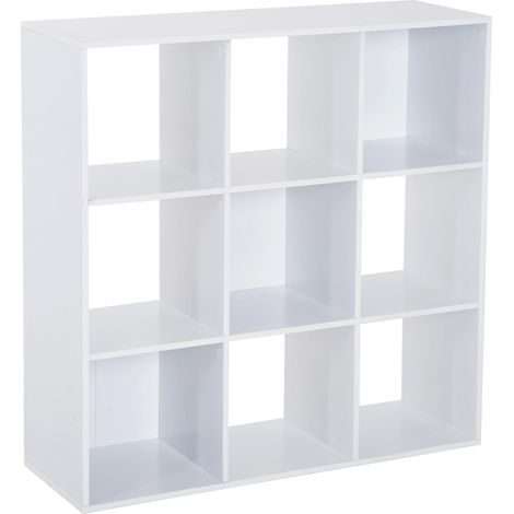 Bibliothèque blanche pour la maison et le bureau, étagère design moderne avec 9 compartiments en bois, 91 x 29,5 x 91 cm
