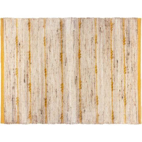 Tapis Jute Rectangulaire avec Rayure en Coton 60x90 cm - Jaune - SILUMEN