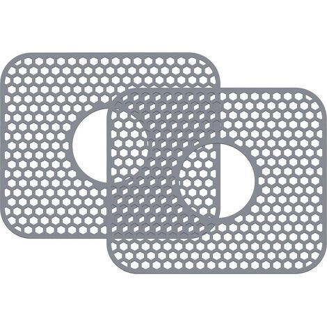 Tapis de protection en silicone pour évier, 34,3 x 29,5 cm, égouttoir à vaisselle, protège l'évier des taches, des rayures(2 pièces, gris) (1/5)