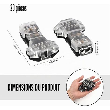 2 Pin T Connector T Verbinder, 2 Pin 20/22 AWG Waterproof Electrical T Connector for Electric Wire, LED Cable, Car and Quick Connections (1/4)