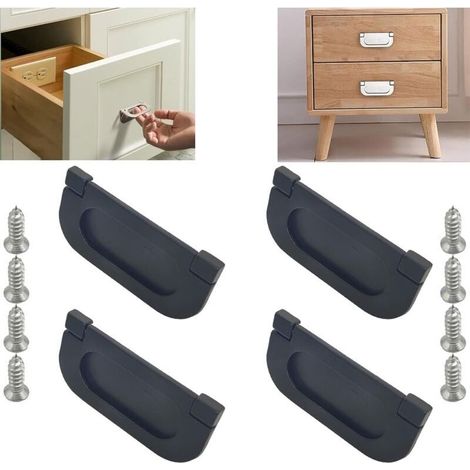 4 poignées invisibles noires 75mm horizontales avec vis pour armoires de cuisine (1/4)