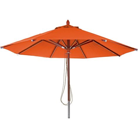 Gastronomie Holz-Sonnenschirm HHG-529, Gartenschirm, Polyester/Holz 16kg, rund Ø4m Seilzug stoßsicher terracotta (1/5)
