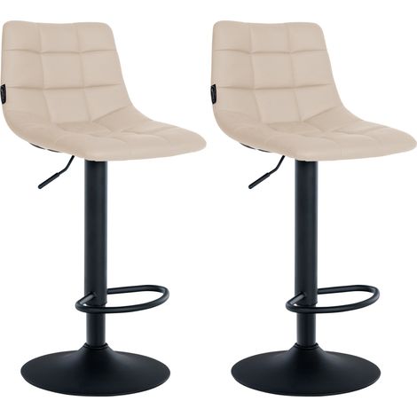 Set di 2 sgabelli da bar in sintetico crema, base in metallo nero opaco, regolabile in altezza e poggiapiedi TDB10635