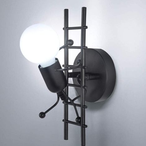 Wandleuchte E27 Kreative Cartoon Wandlampe Moderne Innen für Schlafzimmer Kinderzimmer Korridor Wohnzimmer (Schwarz)