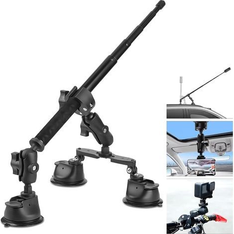 Dreifache Saugnapf-Autohalterung, kompatibel mit Insta360-, GoPro- und Akaso-Actionkameras sowie 112 cm langen Selfie-Sticks. Dreifache Saugnapf-Windschutzscheibenhalterung. (1/5)