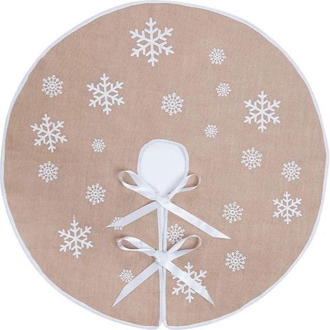 Jupe d'arbre de Noël Tapis Cache-Pied de Sapin de Noël en Toile de Jute avec Flocons de Neige Blancs Christmas Tree Skirt Décorations de Noël (Kaki, 75cm) (1/4)