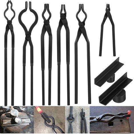Jeu de 8 pinces forgeron. Ensemble professionnel en acier CrV Pour pointes chemin fer, matériaux plats/ronds (5-16 mm). Comprend pointes, mâchoires plates, boulons, ramassage et g - (1/5)