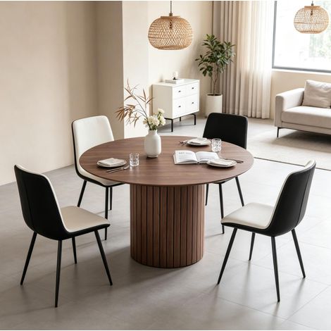 Mesa de comedor redonda 120x120x76 cm de madera marrón oscuro, estable – MEUBLIV (1/5)