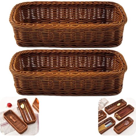 Paniers de rangement en rotin lot de 2 - corbeilles 25 x 9,5 cm pour couverts et pain (1/5)