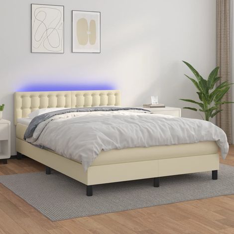 Boxspringbett mit Matratze & LED Creme 140x190 cm Kunstleder (1/5)
