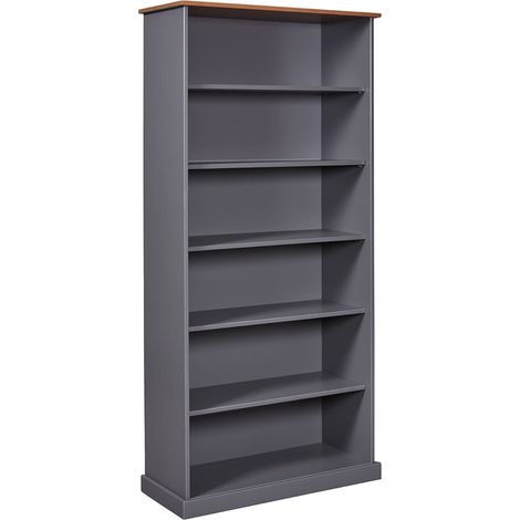 MELINA - Bibliothèque 6 Niches Bois Massif Laqué Gris (1/5)