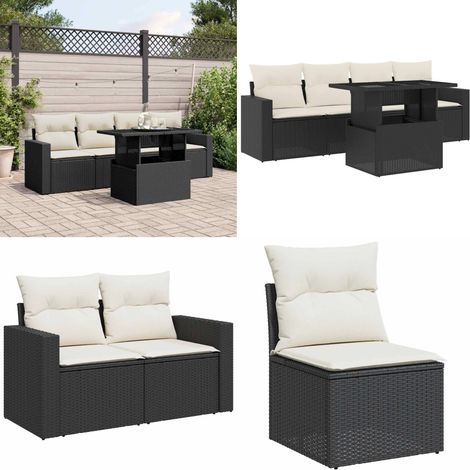 Salon de jardin 5 pcs avec coussins noir résine tressée - Ensemble Salon De Jardin - Meuble Extérieur - Jardin Design - Mobilier Résistant Aux Intempéries - Chaise Lounge - Home & Living (1/5)