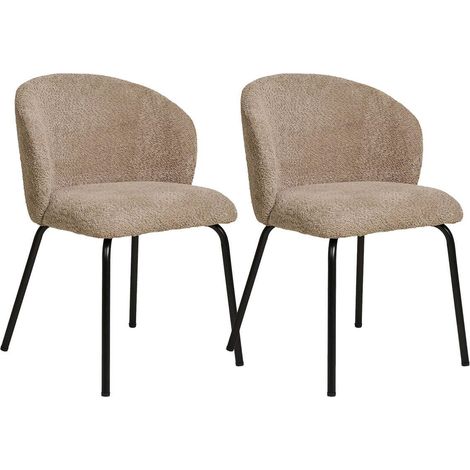 DALIDA - Lot de 2 Chaises Incurvées Tissu Bouclé Beige Pieds Métal Noir (1/5)