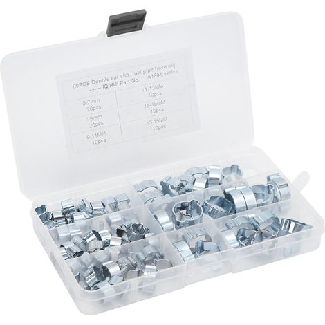 80 pièces collier à double languette pour durite carburant écrasement auto conception 360° 6 tailles (1/5)