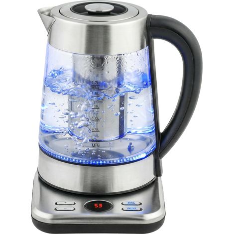 Elektrischer Wasserkocher (1,7 l), 2200 W Schnellheizfunktion mit Thermostat, Strix UK, mit Tee-Ei und Warmhaltefunktion