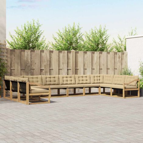 vidaXL Outdoor-Sofagarnitur mit Kissen 10 pcs Weiß und Beige (1/5)