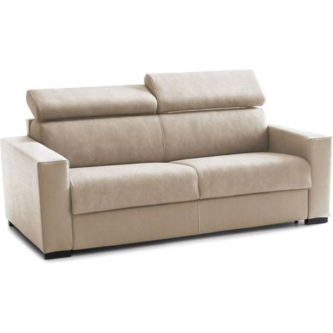 Talamo Italia Schlafsofa Aisha, 3-Sitzer-Sofa, 100% Made in Italy, Wohnzimmersofa mit drehbarer Öffnung, mit verstellbaren Kopfstützen und schlanken Armlehnen, Cm 200x95h85, Beige