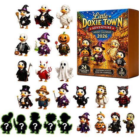 Calendrier de l'Avent d'Halloween Figurines de Canards, Compte à Rebours de Noël de 24 Jours Décorations de Noëls en Acryliques Pendentif de Canards Décoration pour Sapin Fenêtre Mur Porte Voiture (1/5)