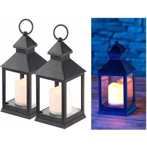Lanterne LED noire effet flamme vacillante - Lot de 2 avec minuteur intégré (1/4)