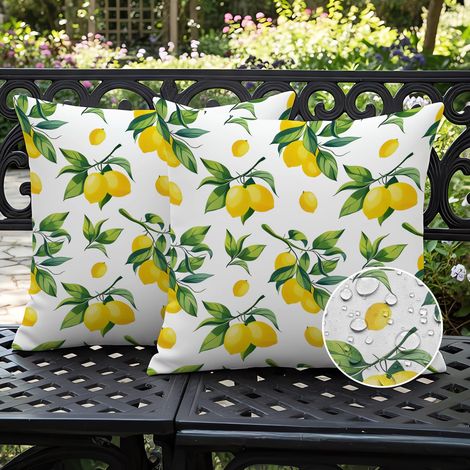 Lot de 2 Housse de Coussin 45x45cm Extérieur Imperméable Coussins Double Face Motif Jaune et Feuilles Vertes Moderne pour canapé, Salon, Balcon, Jardin, Voiture (1/5)
