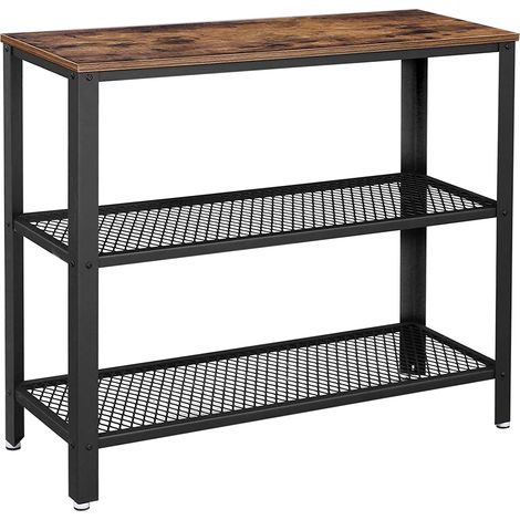Consolle tavolino credenza con 2 ripiani a reticolo per soggiorno corridoio 101,5 x 35 x 80 cm ferro stile industriale marrone scuro 120000999