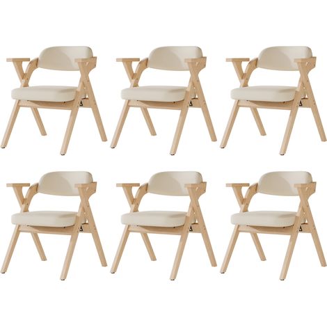 Set di 6 sedie da pranzo pieghevoli 67,5x64,5x76 cm legno e lino beige salvaspazio - CHICFURN (1/5)