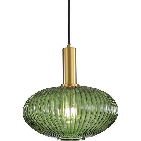 Suspension Luminaire en Verre,Finition en Laiton Doré, Vintage Lustre Suspendu Intérieur, Lampe Suspendue pour Salle à Manger Cuisine (Vert, 30CM) (1/5)