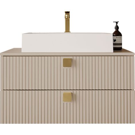 Armario de baño colgante para lavabo Panium, De color marrón claro, Montada en la pared, Número de puertas: 0, 42x80x46cm, MDF, Aglomerado laminado, Número de cajones: 2