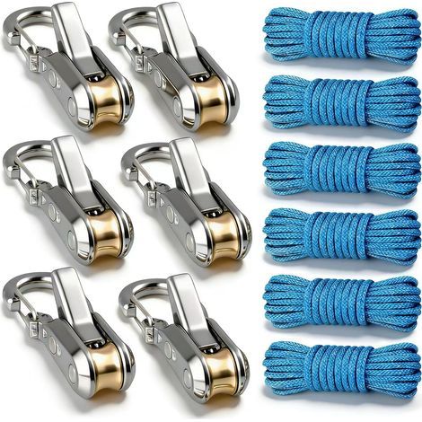 Lot de Tendeurs de Corde à Verrouillage à Came, 6 Crochets et 6 Cordes Paracorde, Ajusteur Sans Nœud pour Tente, Bâche, Camping, Bateau et Extérieur (1/5)