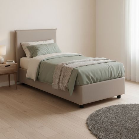 Talamo Italia Einzelbett Cassiopea, Containerbett mit Stoffbespannung, 100% Made in Italy, Frontöffnung, passend für Matratze Cm 80x200, Turteltaube (1/5)